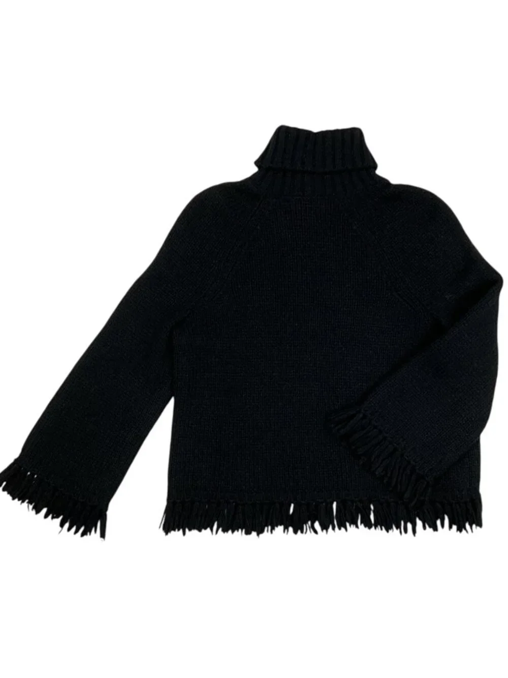 Tory Burch Turtleneck Fringe Jennifer Sweater S Black Alpaca Wool